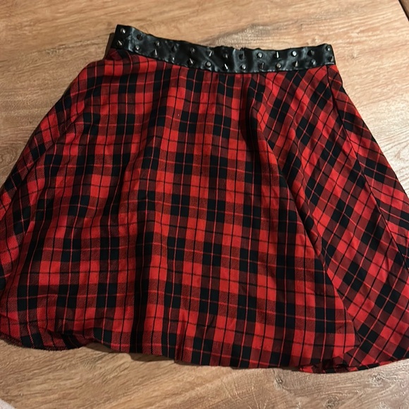 Spiked Plaid Mini Skirt - Picture 1 of 8